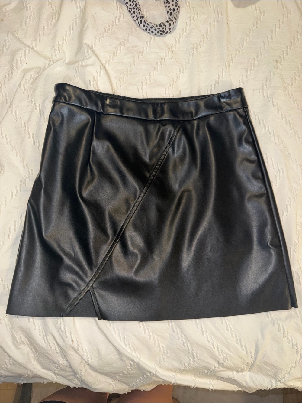Black Faux Leather A-Line Mini Skirt